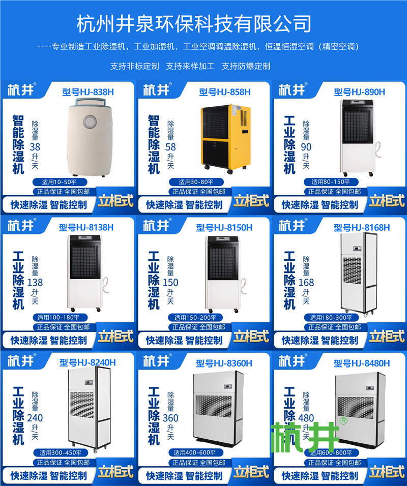 常熟高温季节有效降低湿度？装置杭州井泉环保科技有限公司生产的杭井牌：HJ-8168H 220V／50Hz 除湿量168升／天除湿机来干燥环境
